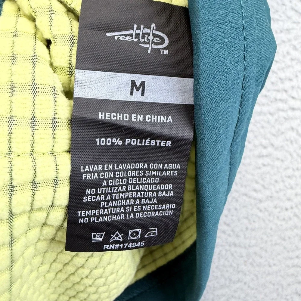 Reel Life Pullover Mens Medium Green Sunny Lime Grid Fleece‎ Quarter Zip Top